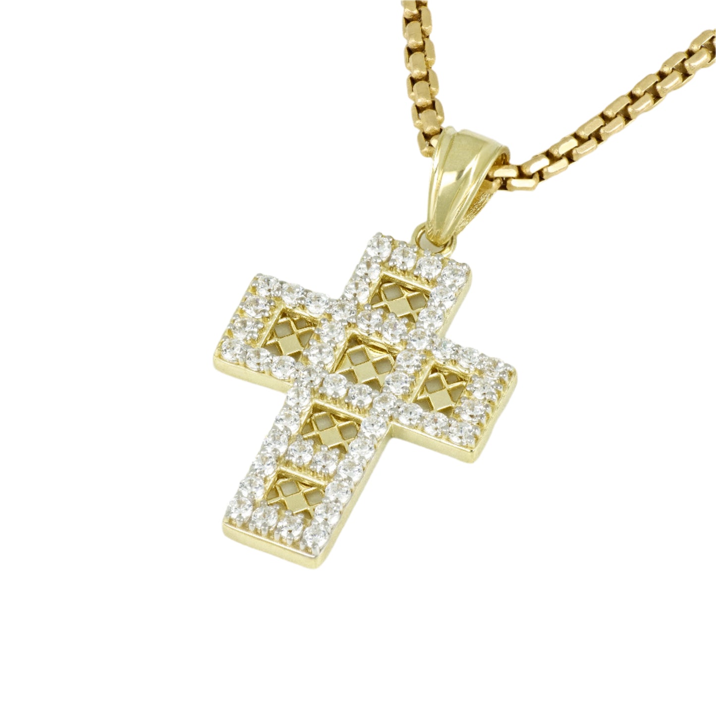 Diamond Outlined Cross In 14K Solid Gold