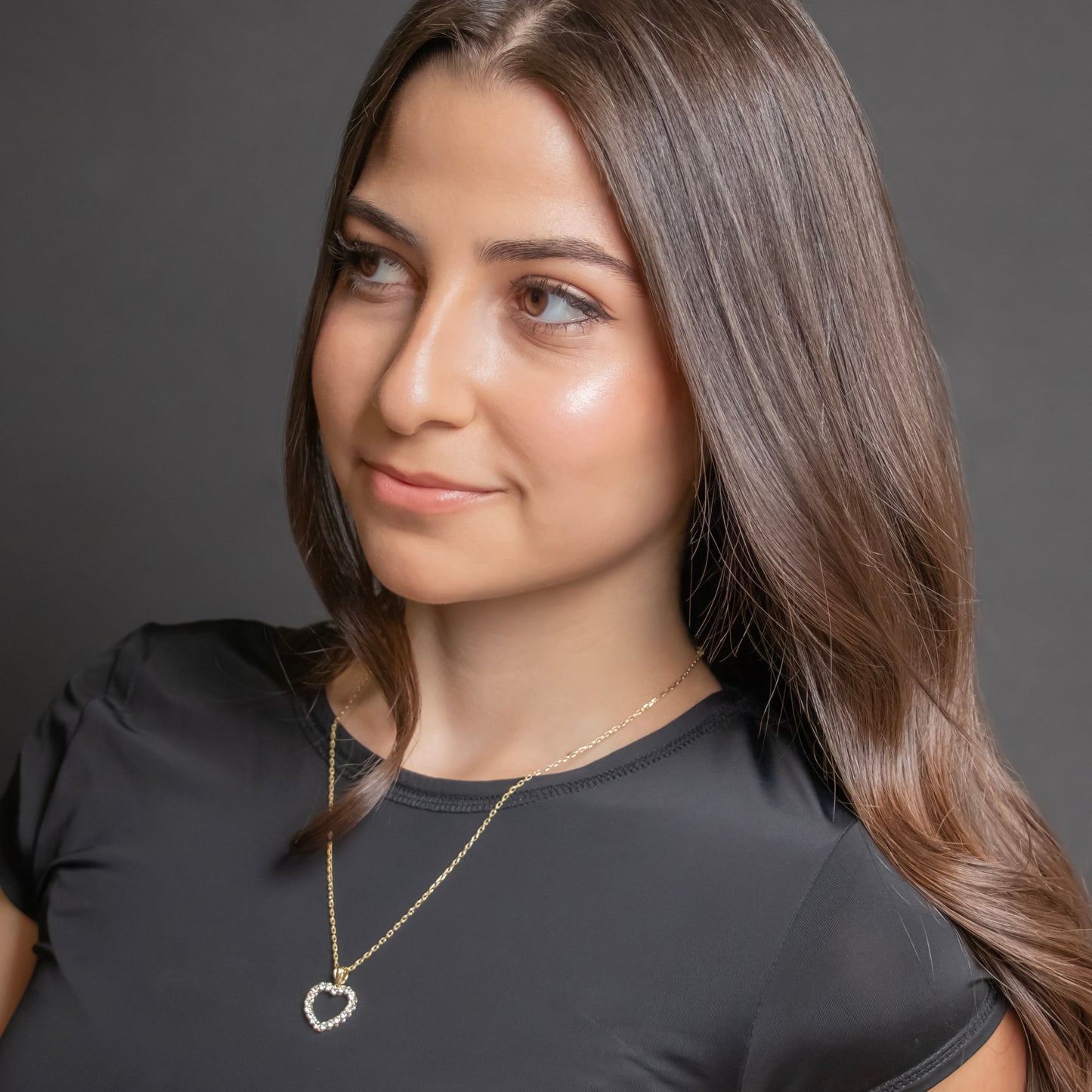 Diamond Heart Outline Pendant In 14K Solid Gold