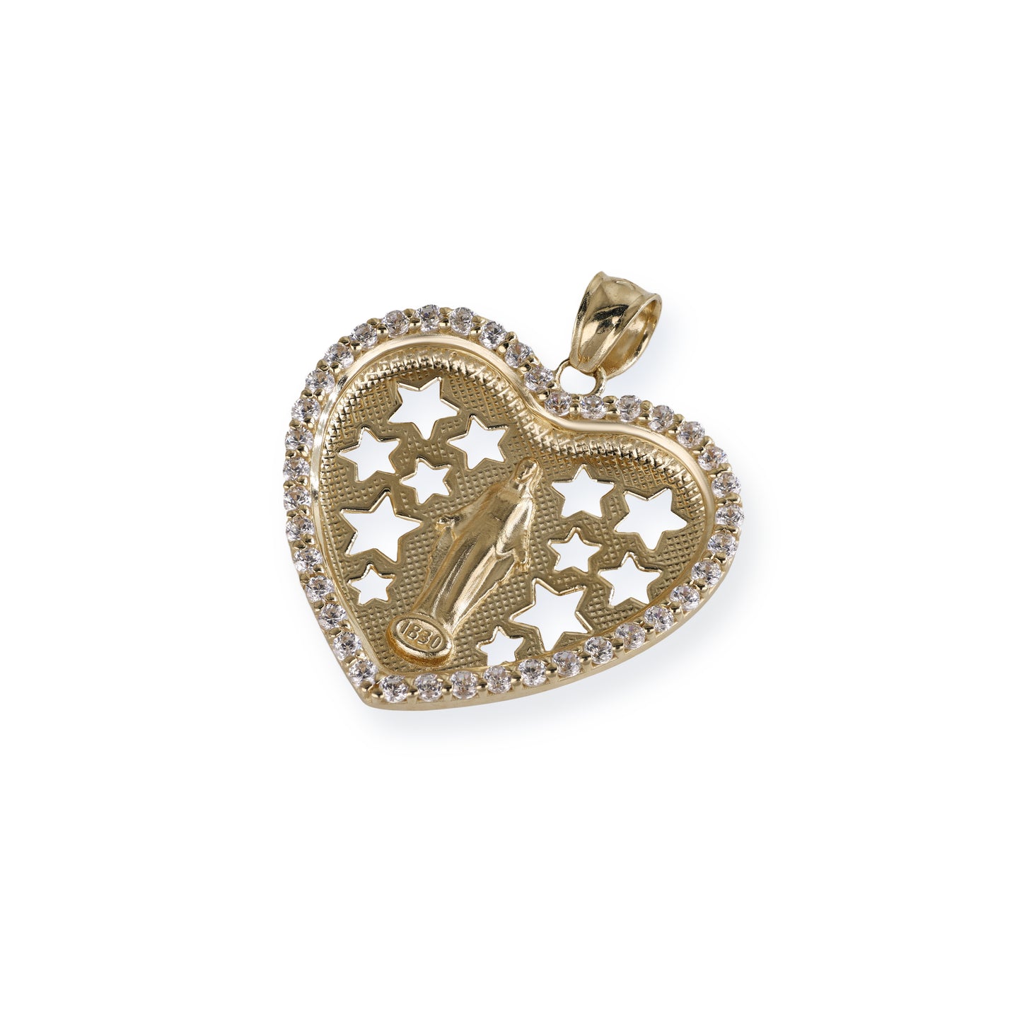 Miraculous Medal Diamond Heart Pendant In 14K Solid Gold