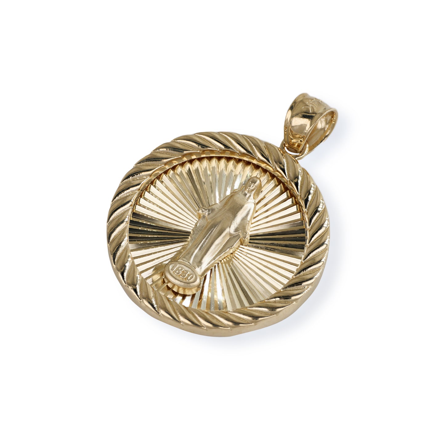 Miraclous Medal Circle Pendant In 14K Solid Gold