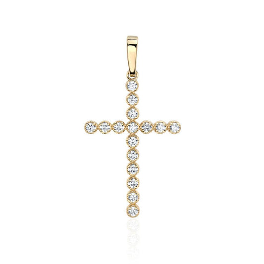 11 Stone Diamond Cross In 14K Solid Gold