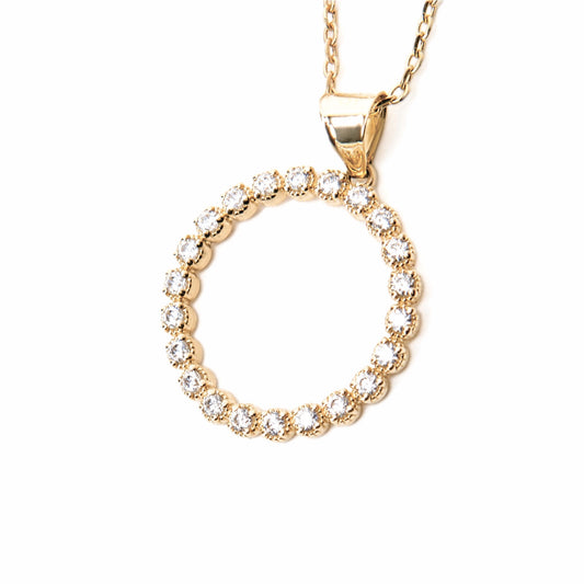 Diamond Circle Pendant In 14K Solid Gold