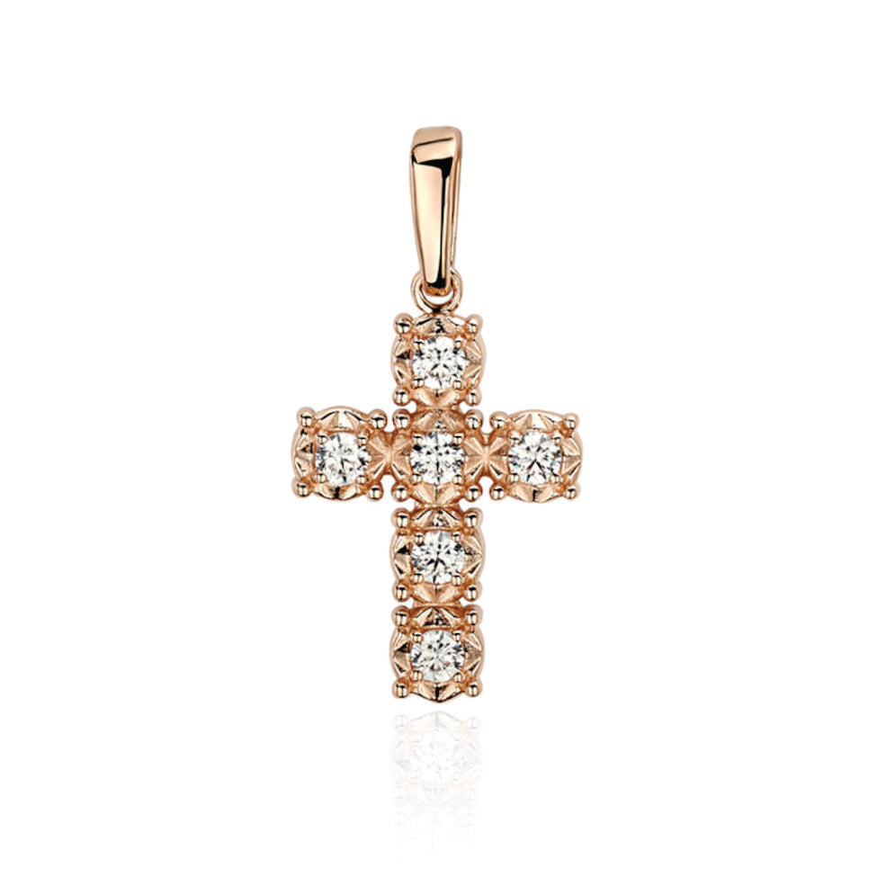 6 Stone Diamond Cross In 14K Solid Gold