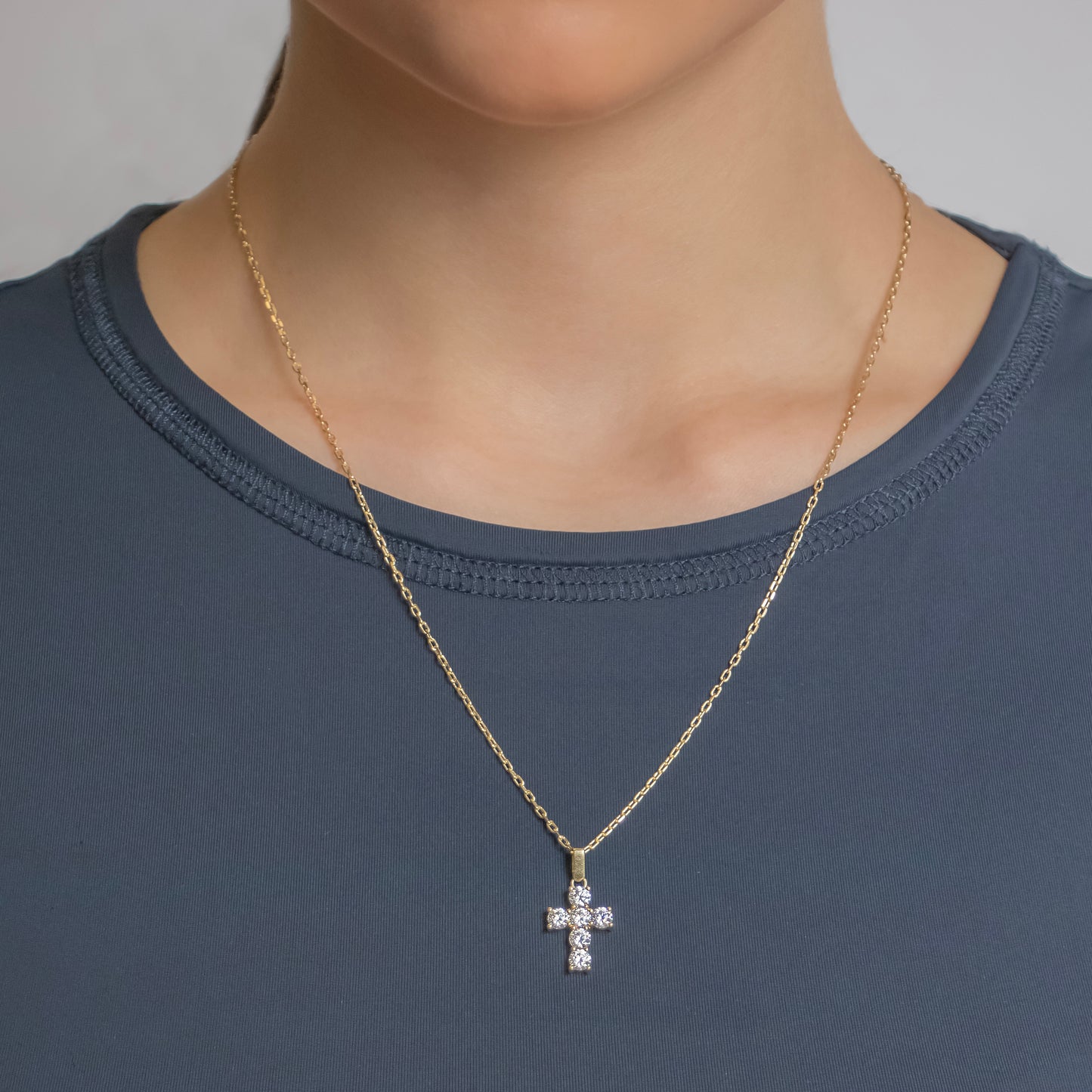 6 Stone Diamond Cross In 14K Solid Gold