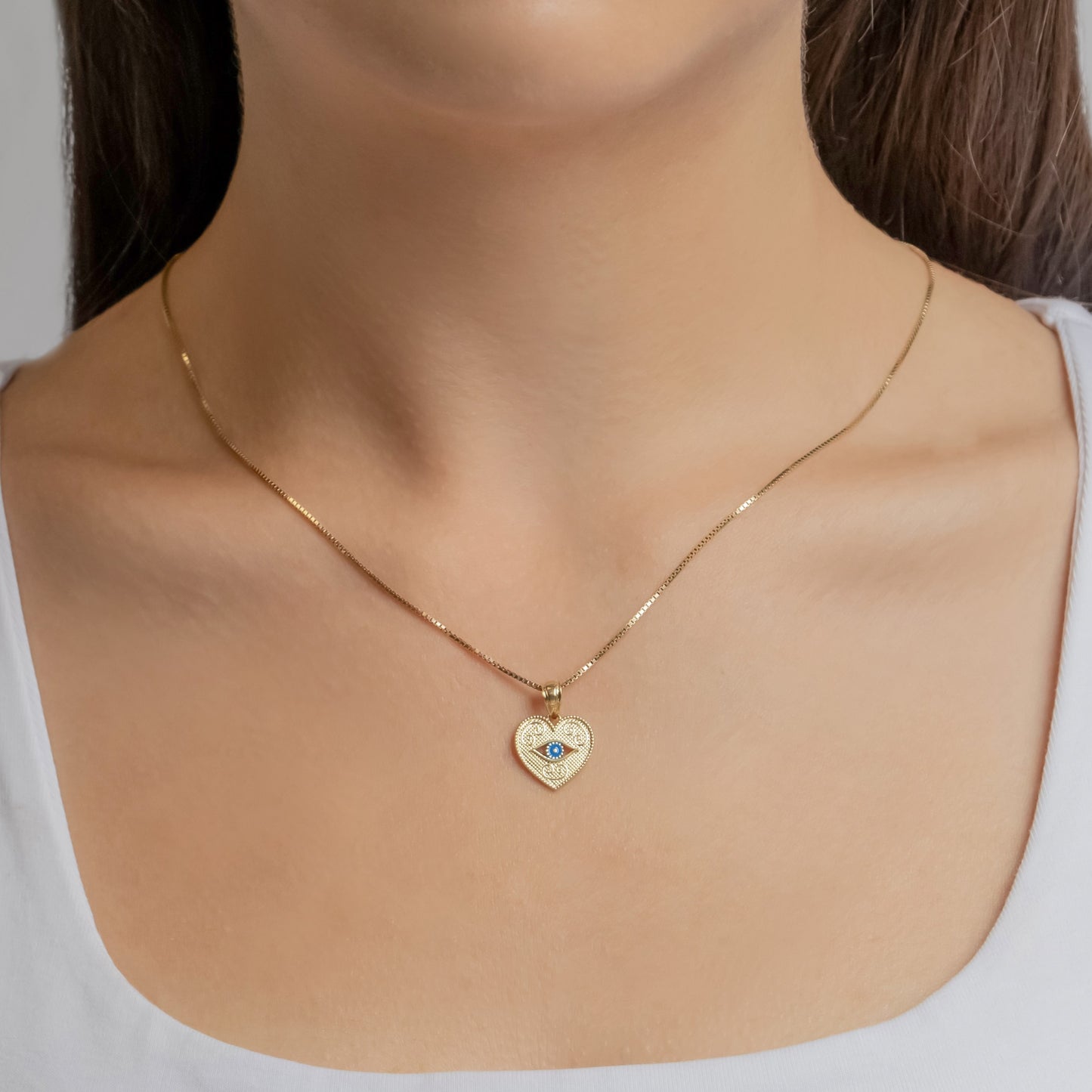 Evil Eye Heart Necklace In 14K Solid Gold