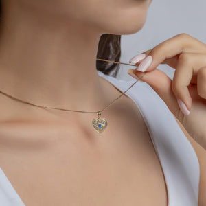 Evil Eye Heart Necklace In 14K Solid Gold
