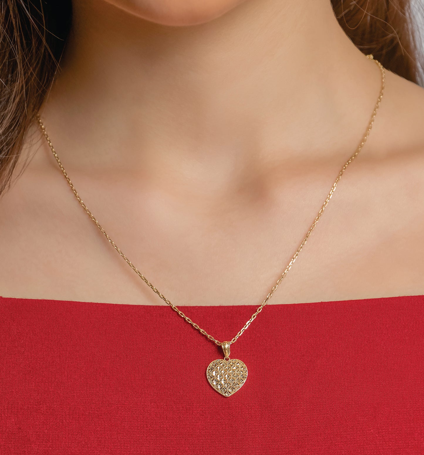 Diamond Cut Heart Pendant In 14K Solid Gold