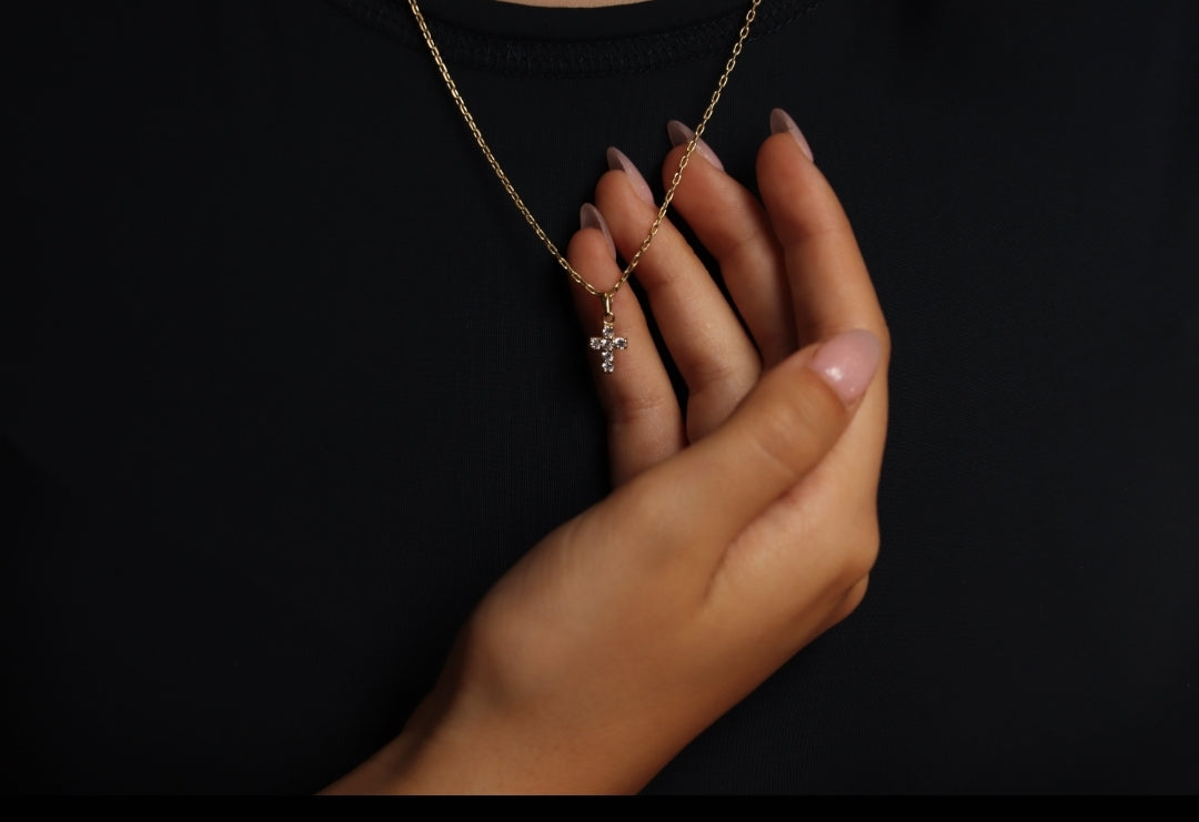 Small 6 Stone Diamond Cross In 14K Solid Gold