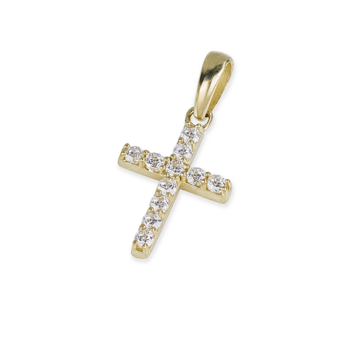 11 Stone Diamond Cross In 14K Solid Gold