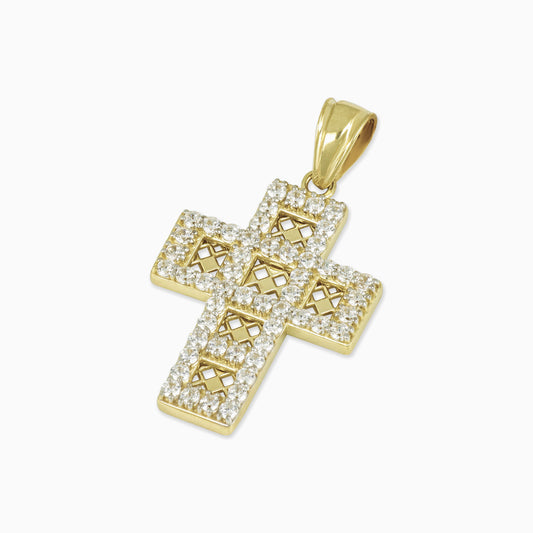 Diamond Outlined Cross In 14K Solid Gold