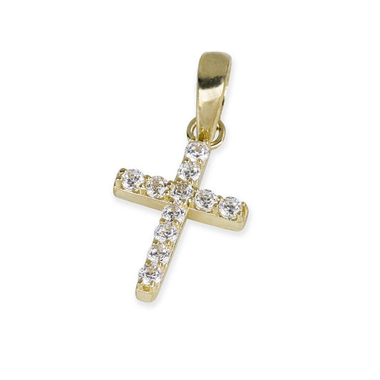 11 Stone Diamond Cross In 14K Solid Gold