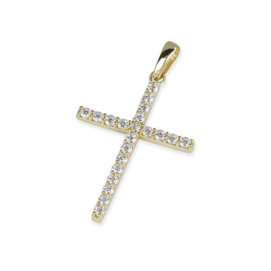 21 Stone Diamond Cross In 14K Solid Gold