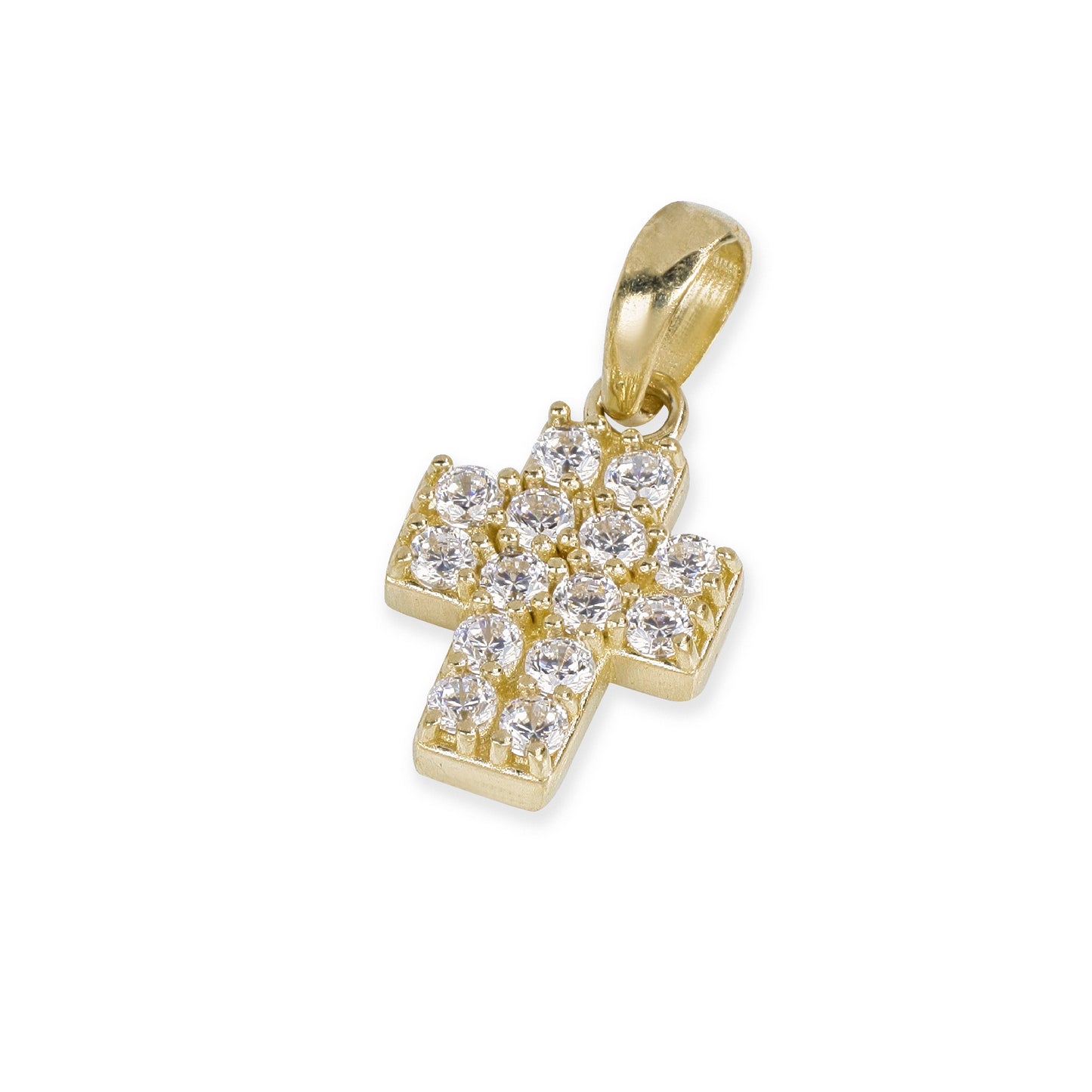 Small 14 Stone Diamond Cross In 14K Solid Gold