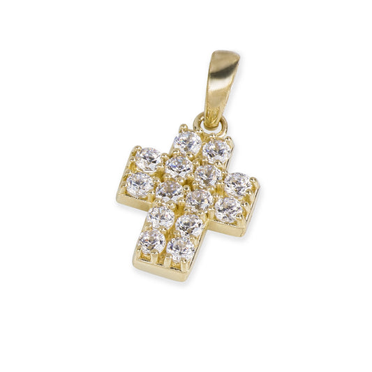 Large 14 Stone Diamond Cross In 14K Solid Gold