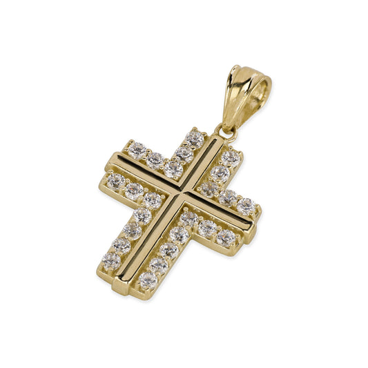 24 Stone Diamond Cross In 14K Solid Gold