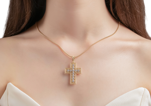 Boxed Diamond Cross In 14K Solid Gold