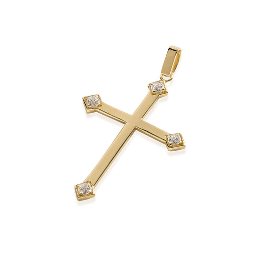 4 Stone Diamond Cross In 14K Solid Gold