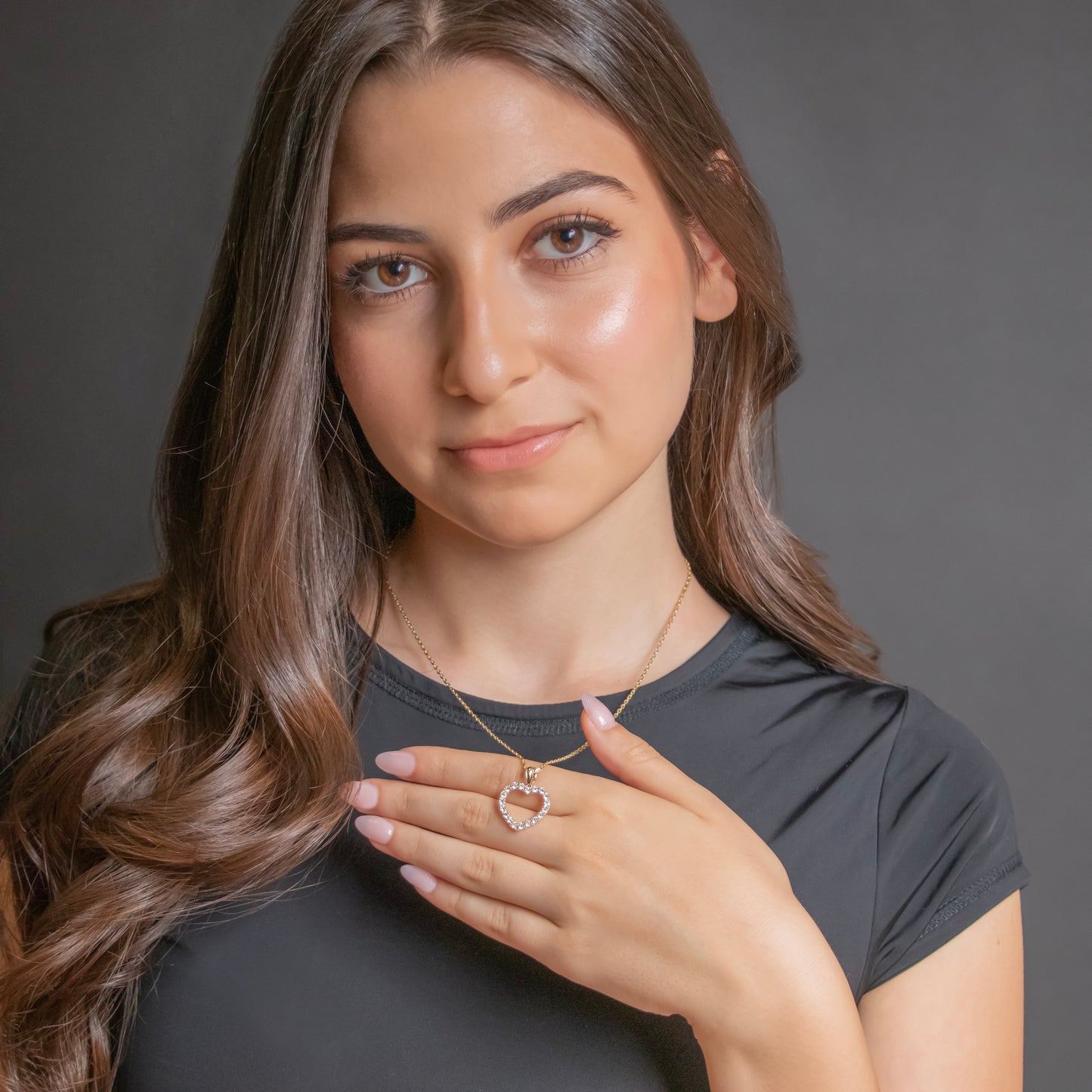 Diamond Heart Outline Pendant In 14K Solid Gold