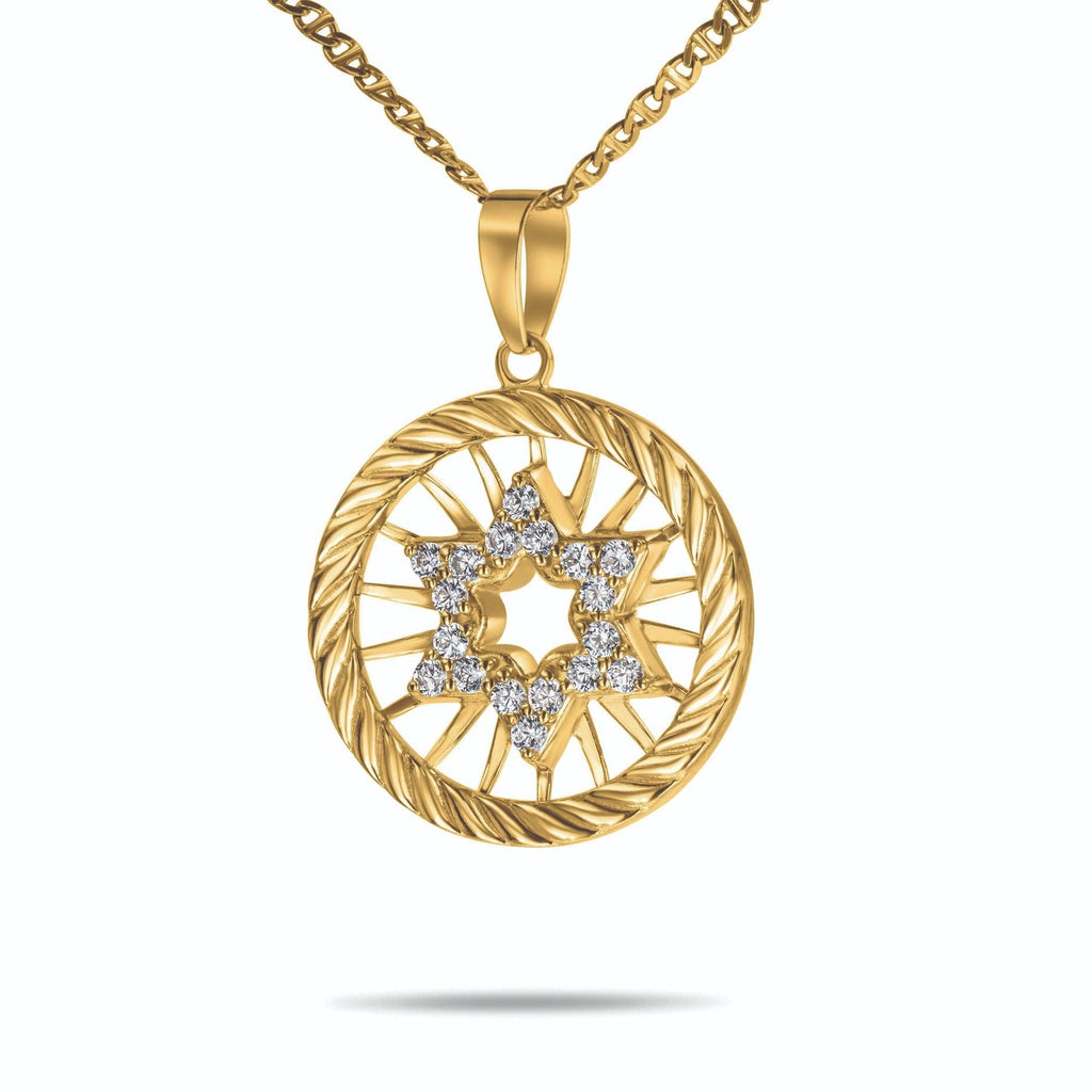 Diamond Star of David Pendant In 14K Solid Gold