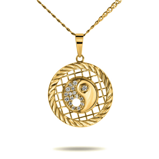 Diamond Yin and Yang Pendant In 14K Solid Gold