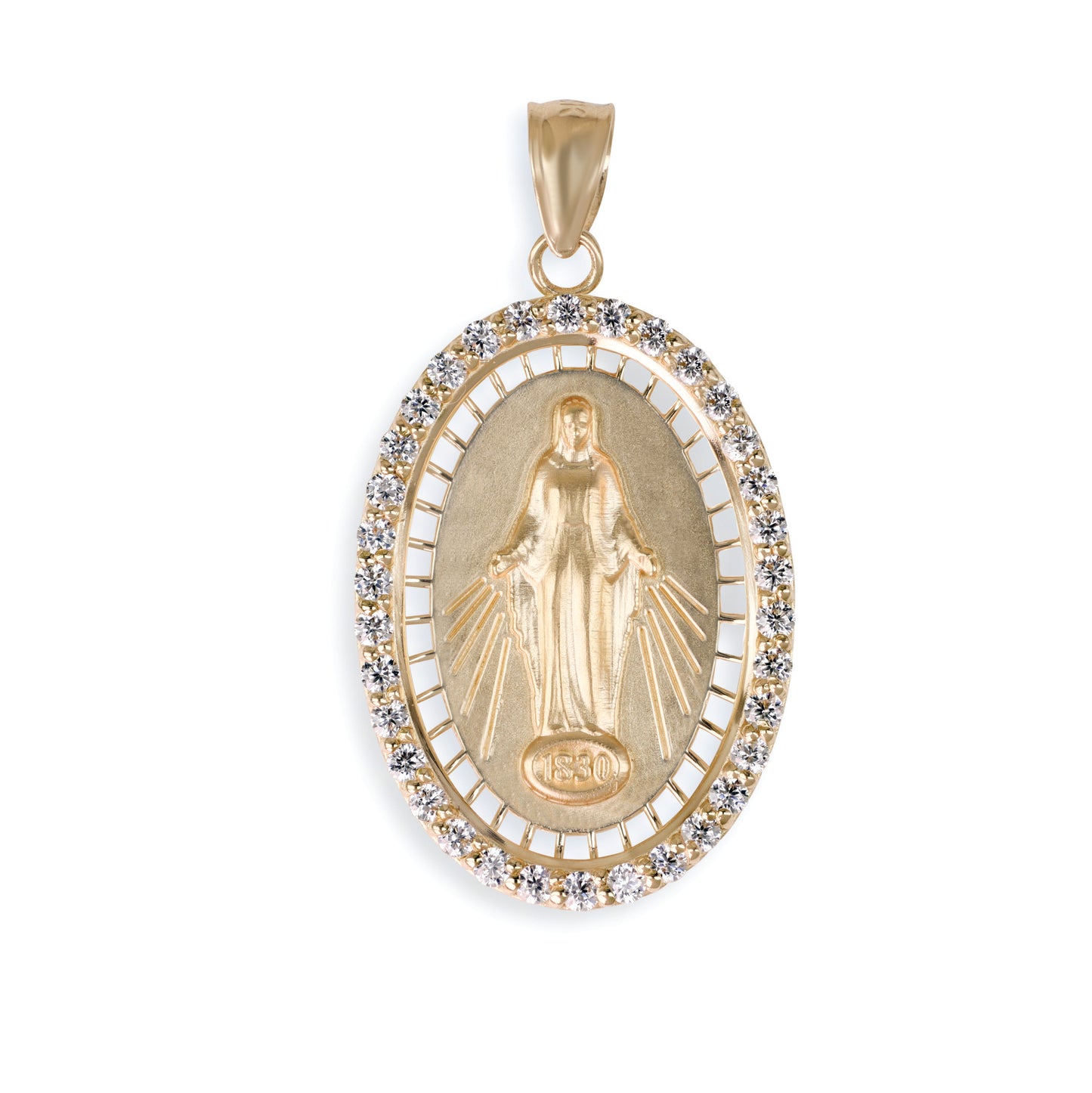 Miraculous Medal Diamond Oval Pendant In 14K Solid Gold