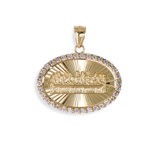 The Last Supper Diamond Sideways Oval Pendant In 14K Solid Gold