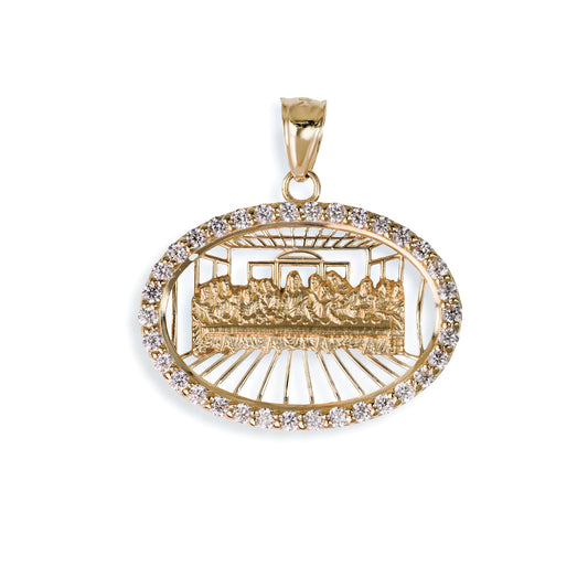 The Last Supper Diamond Sideways Oval Pendant In 14K Solid Gold