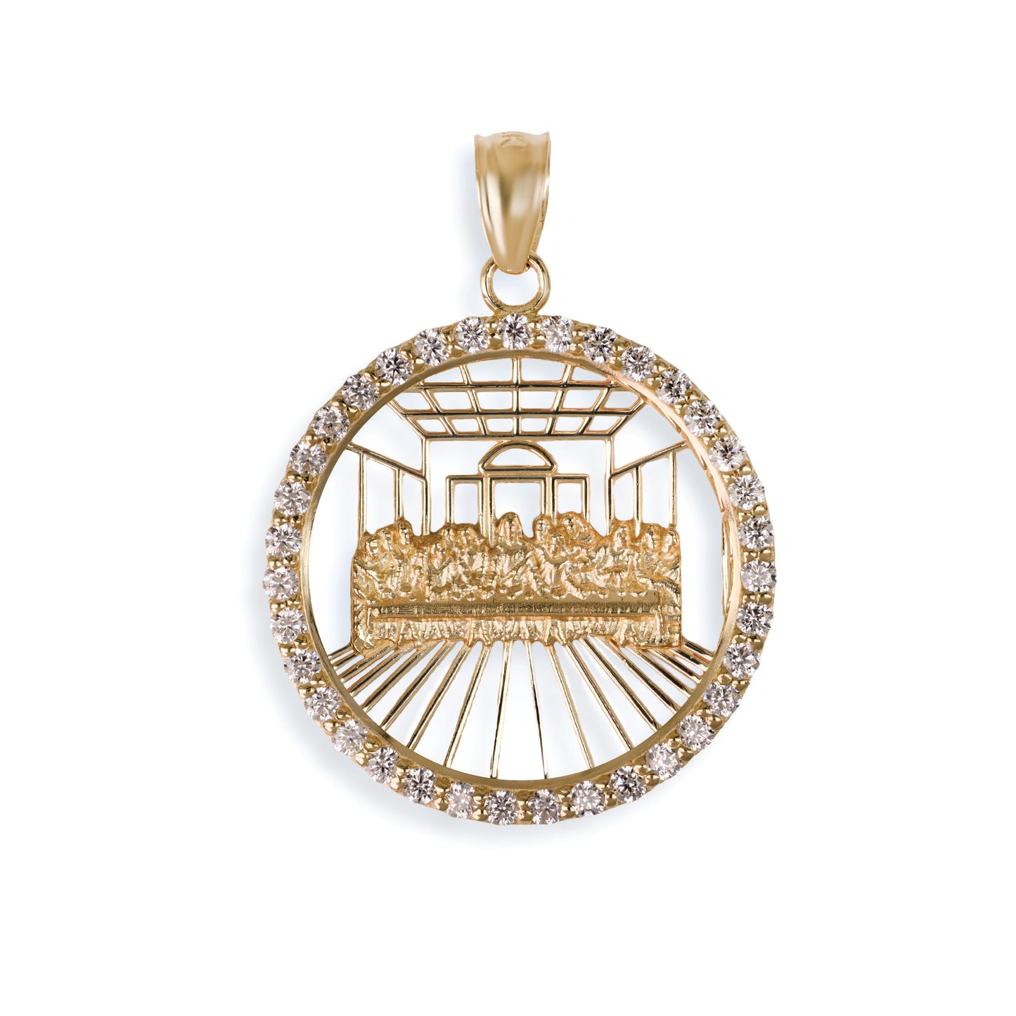 The Last Supper Outline Circle Diamond Pendant In 14K Solid Gold