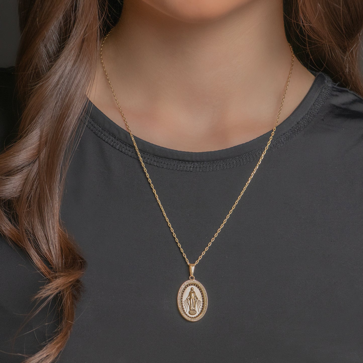 Miraculous Medal Pendant In 14K Solid Gold