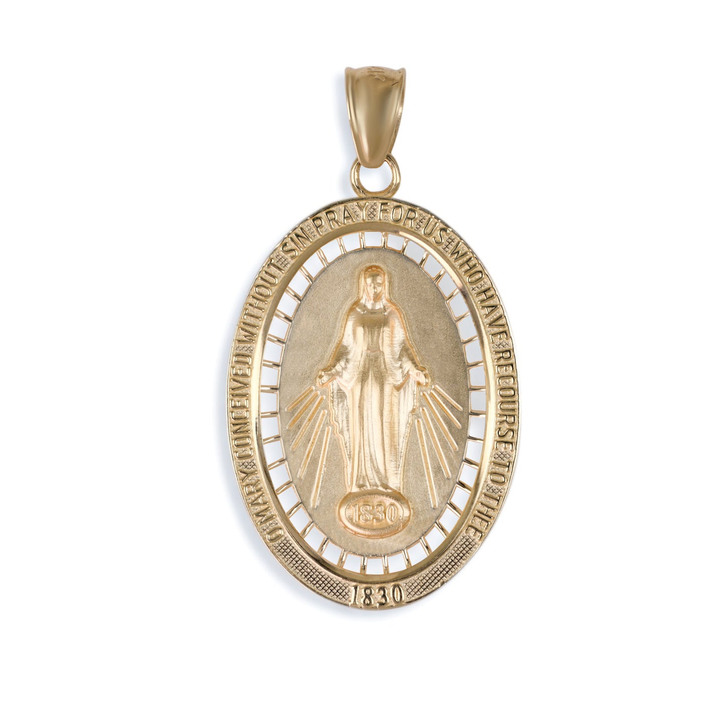 Miraculous Medal Pendant In 14K Solid Gold