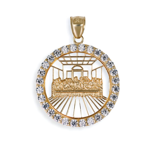 The Last Supper Circle Outline Diamond Pendant In 14K Solid Gold