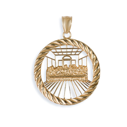 The Last Supper Outline Circle Pendant In 14K Solid Gold