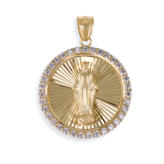 Virgin Mary & Baby Jesus Circle Pendant In 14K Solid Gold