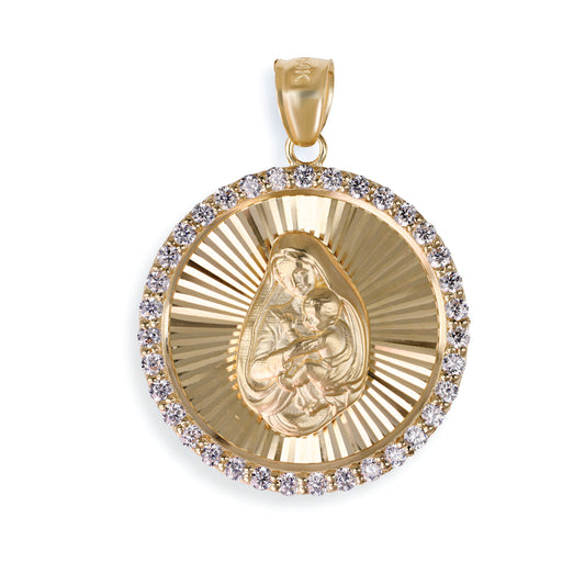 Virgin Mary & Baby Jesus Circle Pendant In 14K Solid Gold