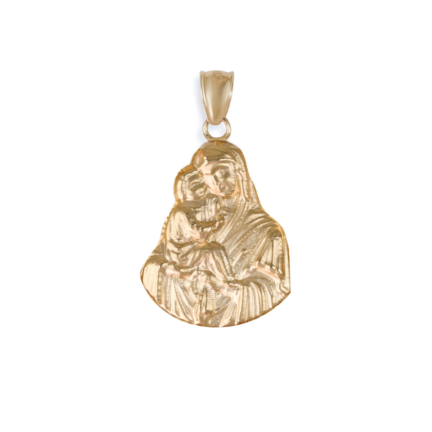 Virgin Mary & Baby Jesus Solo Pendant In 14K Solid Gold