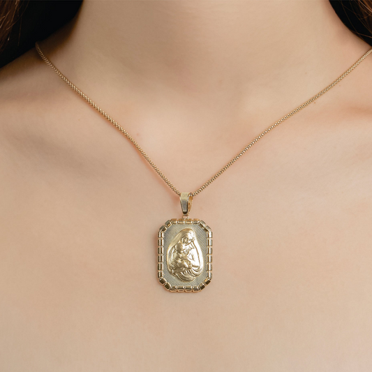 Virgin Mary & Baby Jesus Pendant In 14K Solid Gold