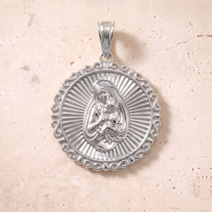 Victorian Virgin Mary & Baby Jesus Circle Pendant In 14K Solid Gold