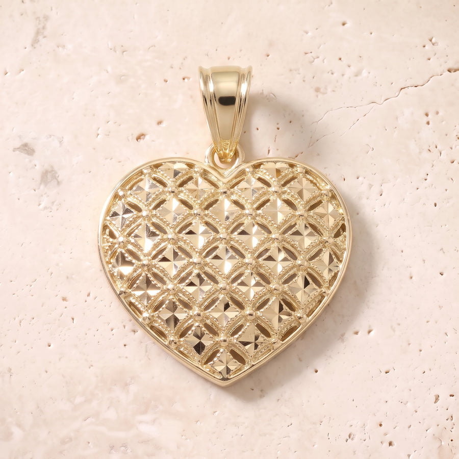 Diamond Cut Heart Pendant In 14K Solid Gold