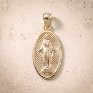 Miraculous Medal Pendant In 14K Solid Gold