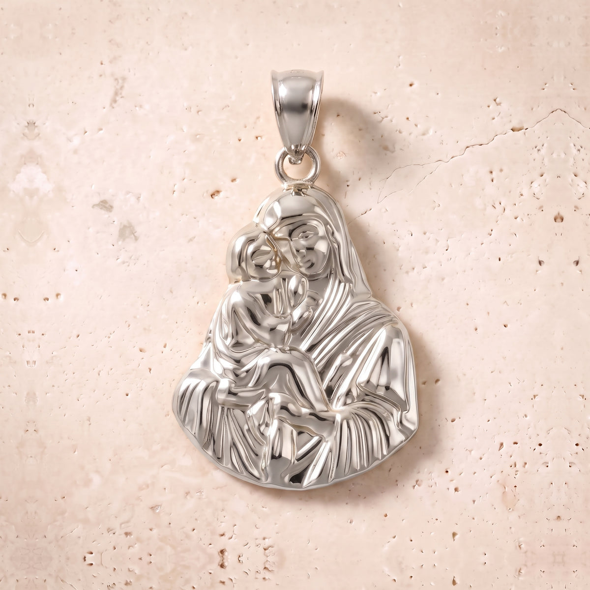 Virgin Mary & Baby Jesus Solo Pendant In 14K Solid Gold