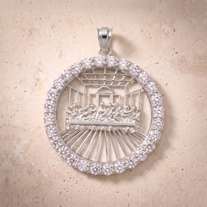 The Last Supper Circle Outline Diamond Pendant In 14K Solid Gold