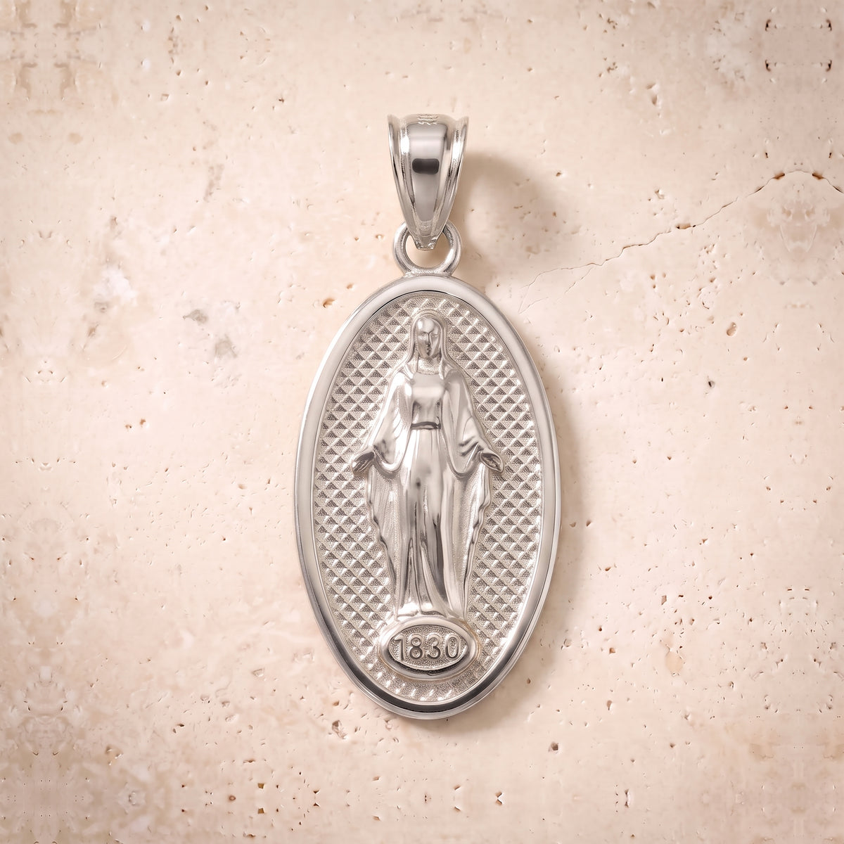 Miraculous Medal Pendant In 14K Solid Gold