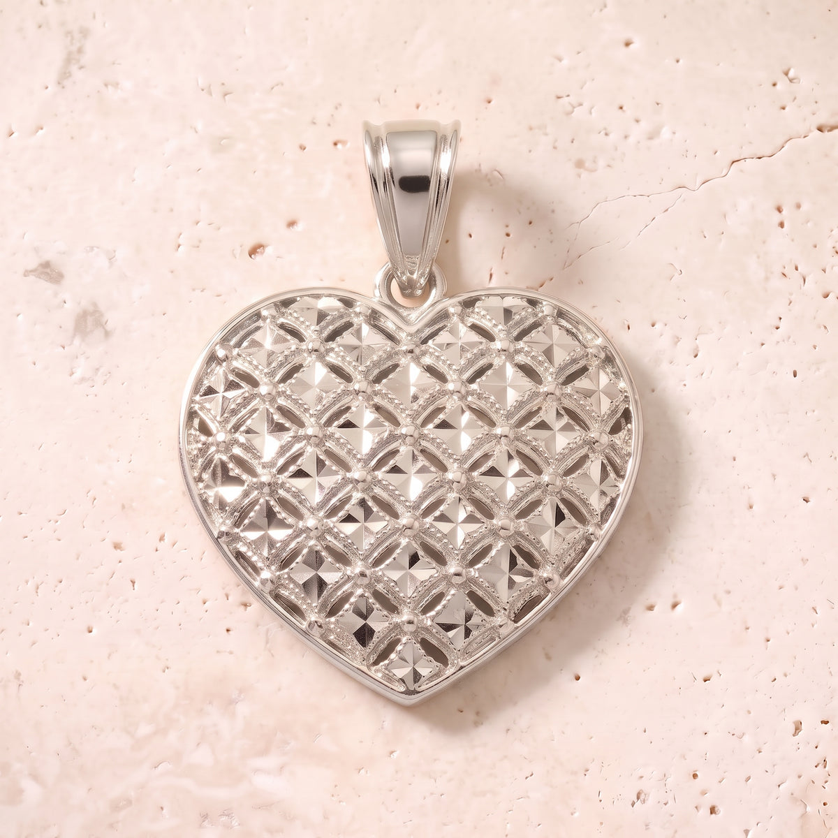 Diamond Cut Heart Pendant In 14K Solid Gold