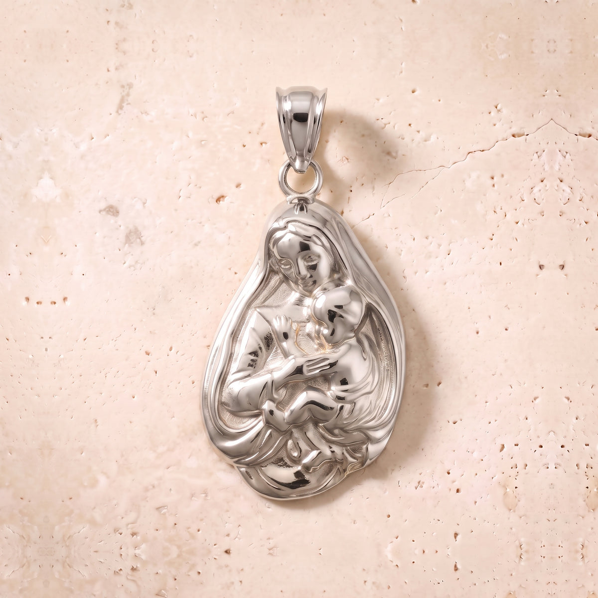 Virgin Mary & Baby Jesus Pendant In 14K Solid Gold