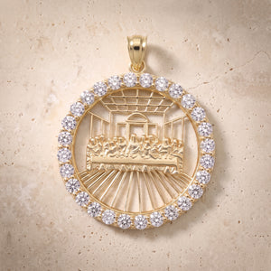 The Last Supper Circle Outline Diamond Pendant In 14K Solid Gold