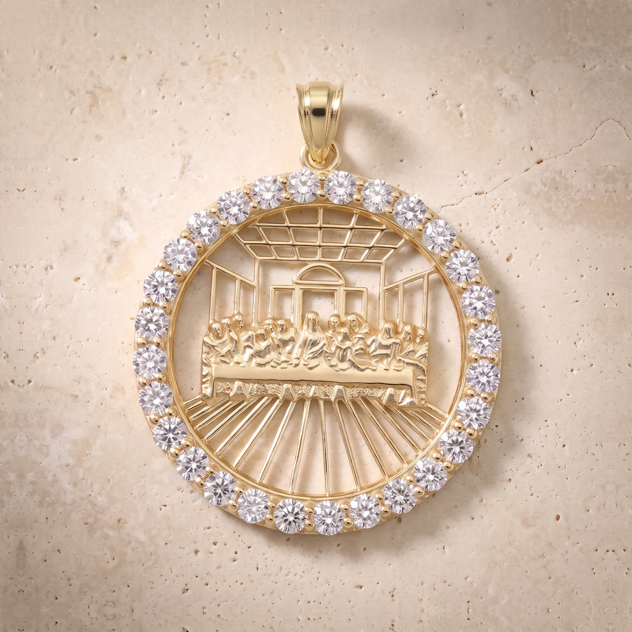 The Last Supper Circle Outline Diamond Pendant In 14K Solid Gold