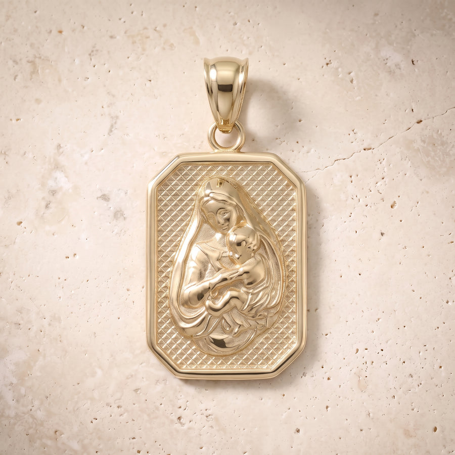 Virgin Mary & Baby Jesus Pendant In 14K Solid Gold
