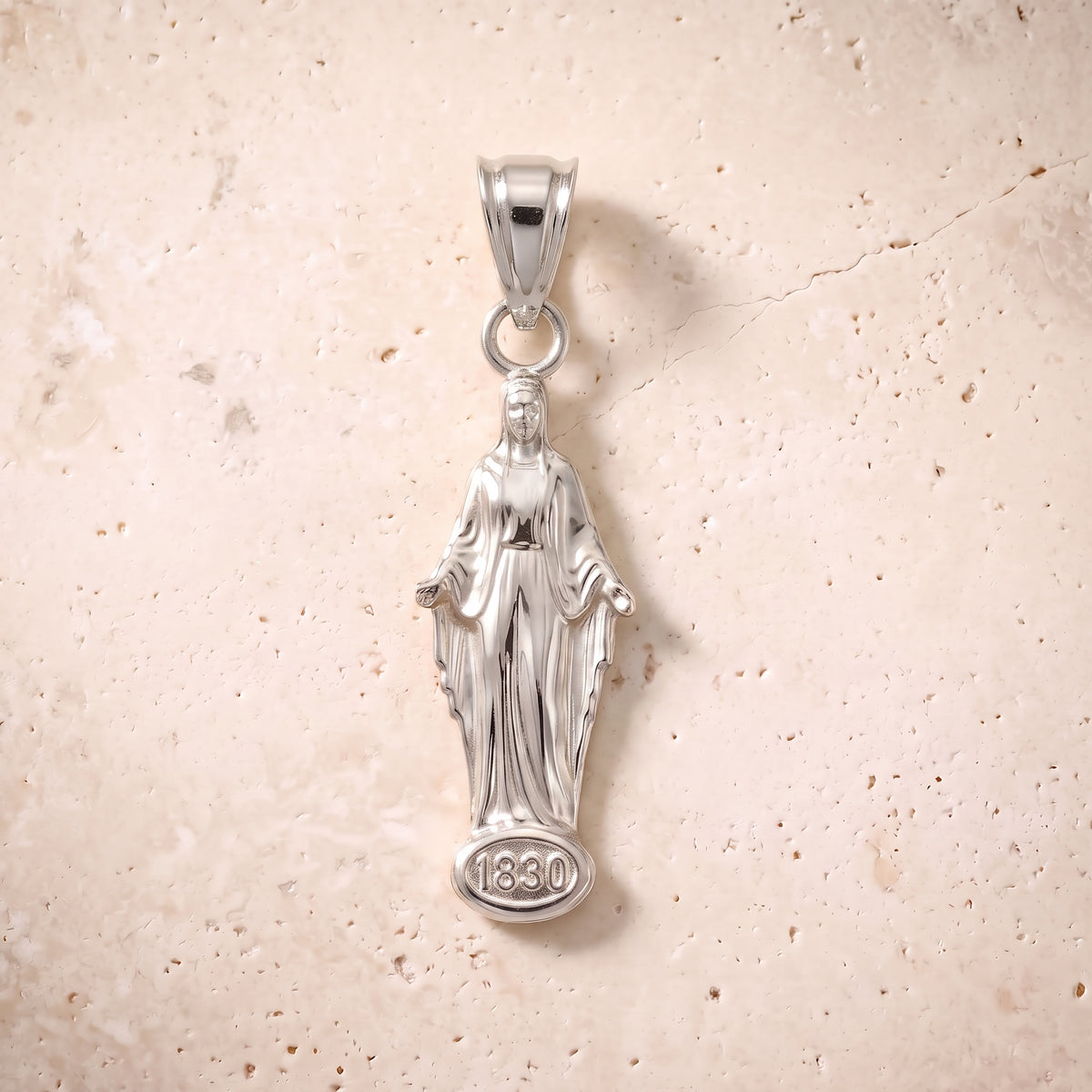 Miraculous Medal Solo Pendant In 14K Solid Gold