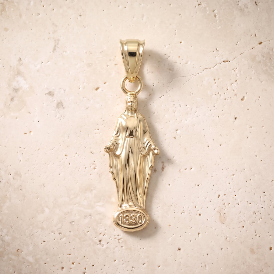 Miraculous Medal Solo Pendant In 14K Solid Gold
