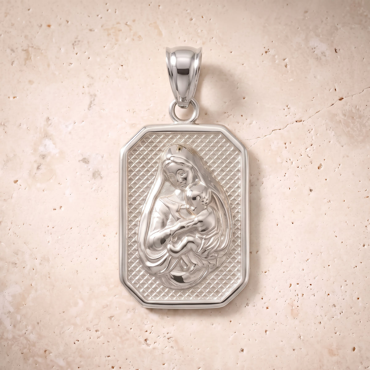 Virgin Mary & Baby Jesus Pendant In 14K Solid Gold
